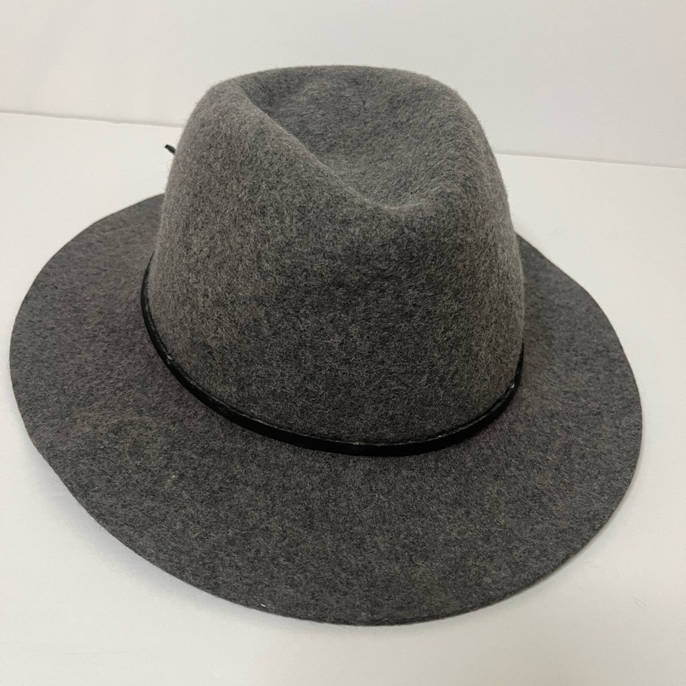 Brixton Wool Felt Grey Fedora Brim Women’s Hat Black Leather Tie S